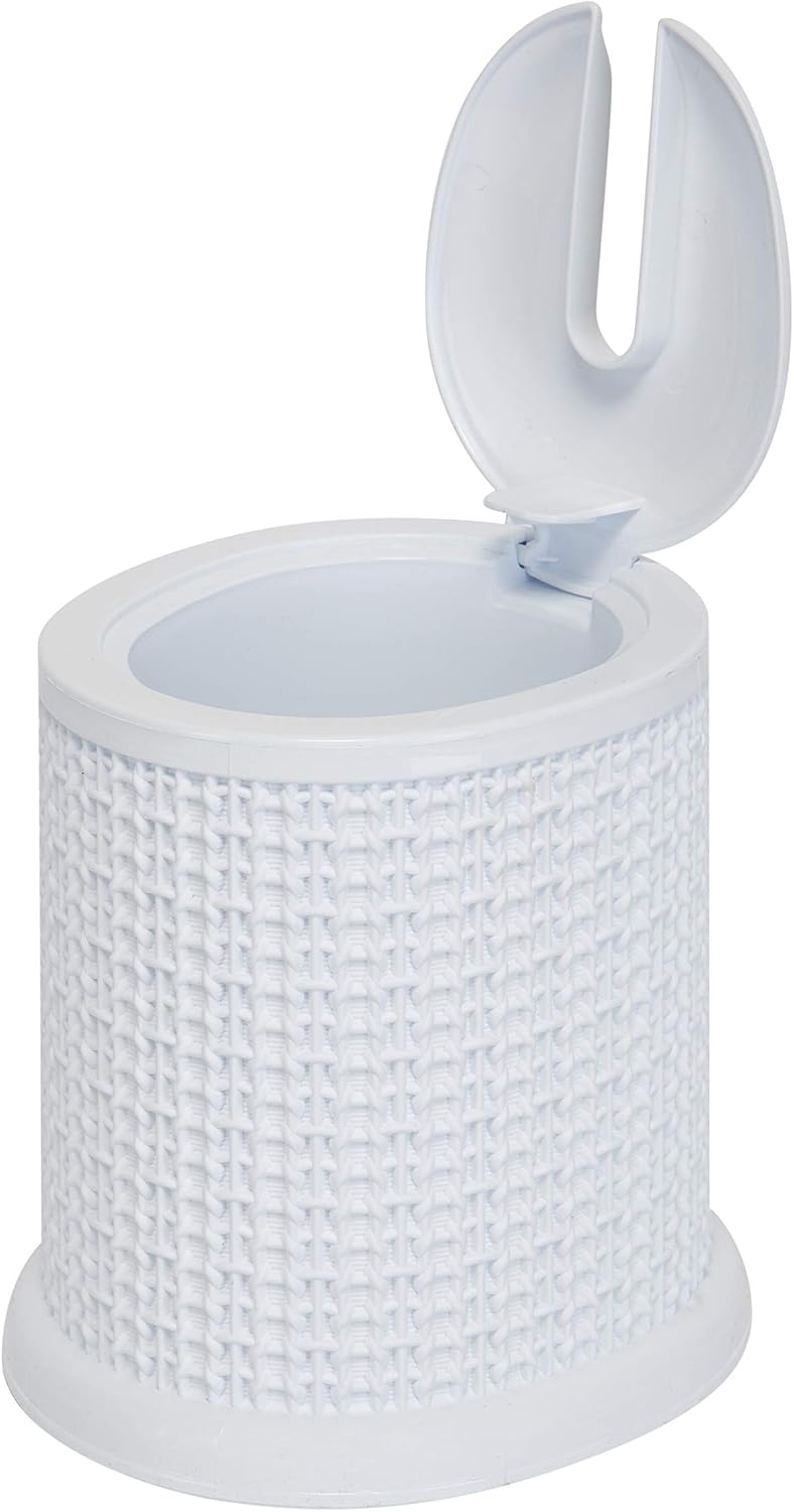 Bath Bliss Self Closing Lid Toilet Brush with Rim Scrubber | Dimensions: 5. 9" x 5. 3" x 15. 4" | Self Closing | 360 Degree Bristle | Bathroom Cleaning | Separate Rim Scrubber | White
