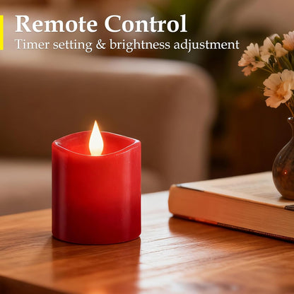 3"x4" Flickering Flameless Battery Candles with Timer, White Realistic LED Pillar Candles, Set of 2 Large Remote-Operated Candles for Home Indoor/Outdoor & Holiday Decor