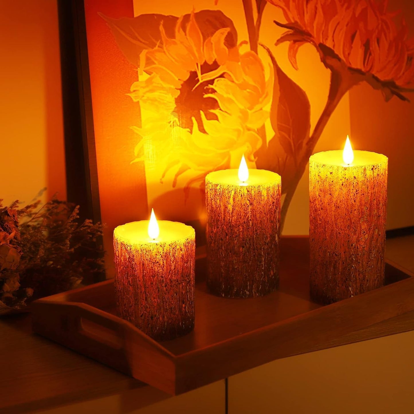 AKU TONPA Flameless Candles Battery Operated Pillar Real Wax Flickering Electric LED Candle Gift Sets with Remote Control Cycling 24 Hours Timer, Pack of 6 (3" D x 4" H, Ivory)