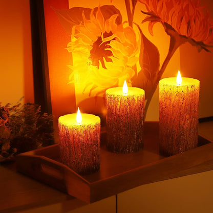 AKU TONPA Flameless Candles Battery Operated Pillar Real Wax Flickering Electric LED Candle Gift Sets with Remote Control Cycling 24 Hours Timer, Pack of 6 (3" D x 4" H, Ivory)