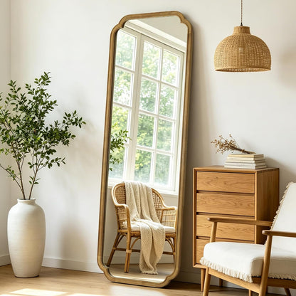 WallBeyond Full Length Mirror Wall Mounted 65"x22", Rustic Wooden Frame Floor Mirror, Large Full Body Mirror for Bedroom, Leaning or Hanging Against Wall, Natural