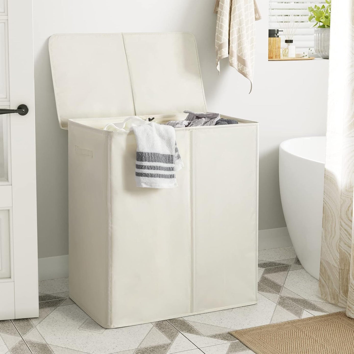 WOWLIVE 180L Laundry Hamper with Lid 3 Section,Large Laundry Basket with Removable Bags and Handles,Collapsible Dirty Clothes Hampers for Laundry,Laundry Basket Organizer for Laundry Room,Dorm,Beige