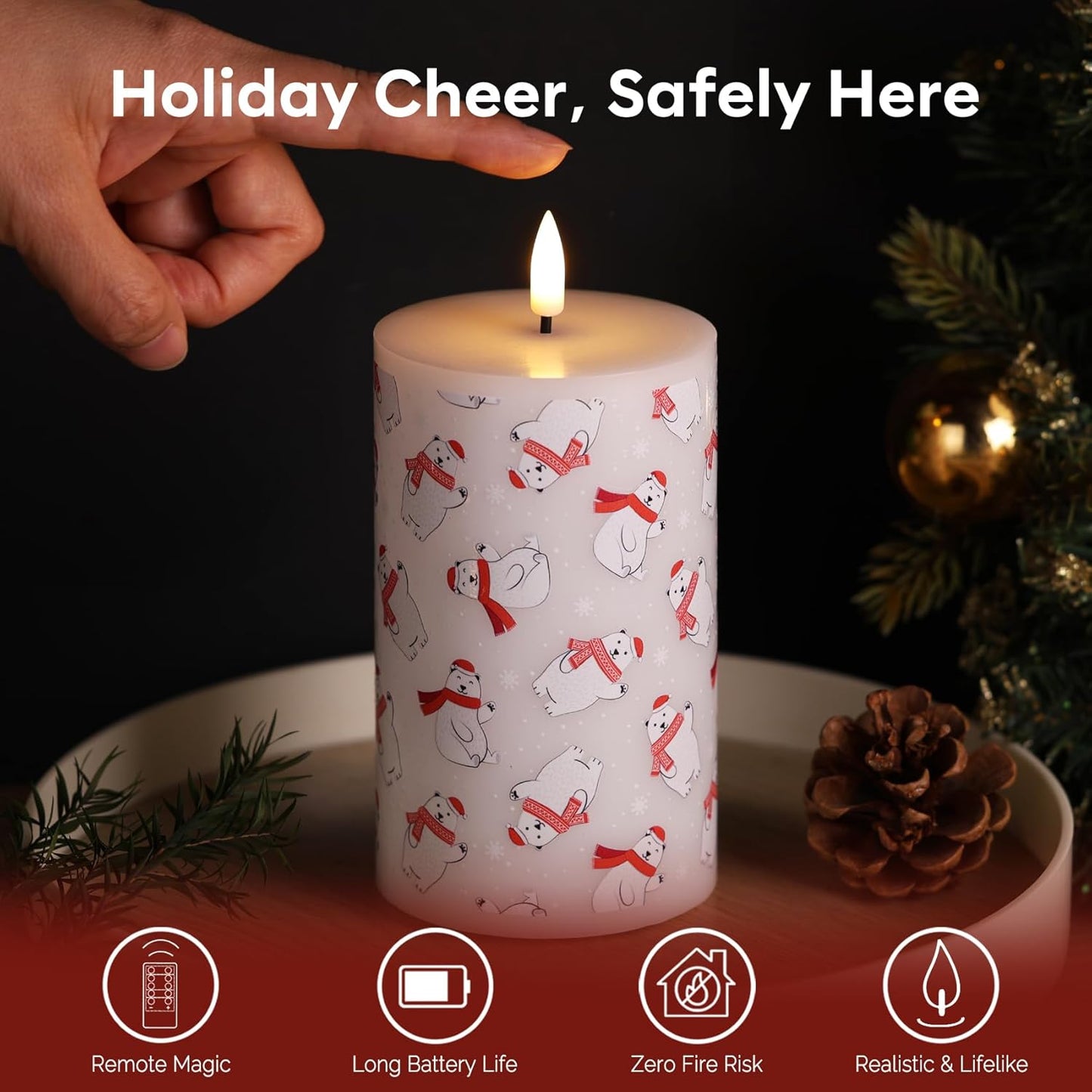 Eywamage White Real Wax Flameless Pillar Candles with Remote, Flickering Flat Top LED Battery Candles Set of 3