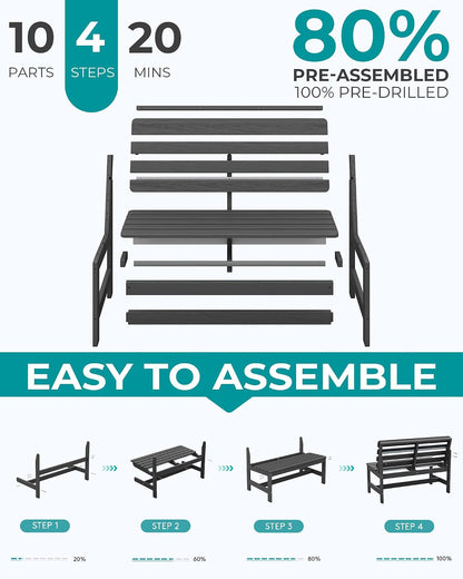 SERWALL HDPE Outdoor Storage Bench, Deck Box with Waterproof Storage Bags | All-Weather Benches | 57 Gallon Dual-Use Seat | Organizer Deck Boxes for Patio, Garden Tools & Pool | Dark Black
