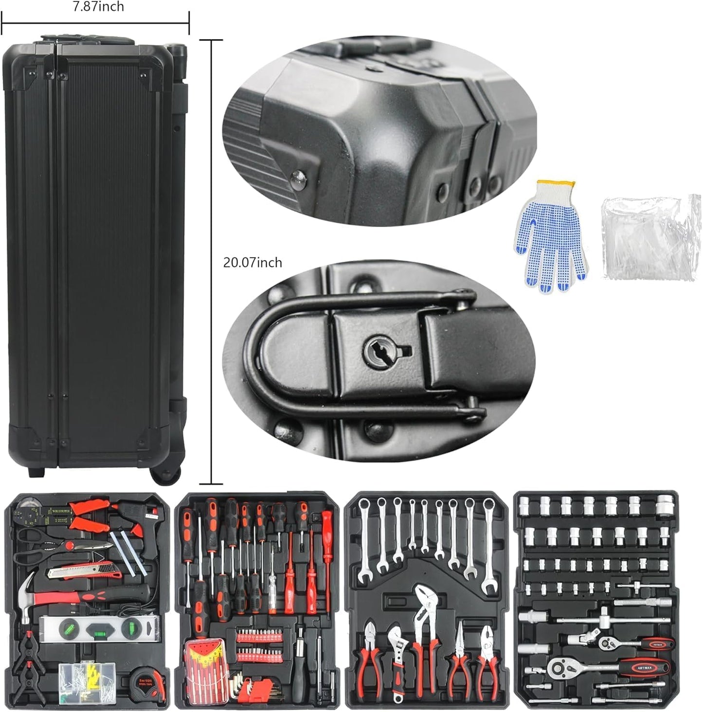 899PCS Tool Set, Household Tool Kit with Rolling Tool Box, Complete Tool Box Set Hand Tool Set with Tool Box, Mechanic Tool Set Rolling Tool Set for Home/Auto Repair Tool Set (Black)