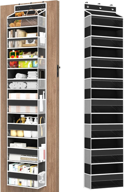 6 Tiers Over The Door Organizer, Heavy Duty Hanging Organizer Storage with Large Capacity Pockets, Behind Door Storage Hanging Shelves for Closet Wall Bathroom Bedroom Nursery Pantry, 1 Pack Grey