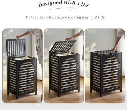 Laundry Hamper with Lid,Bamboo Large Waterproof Clothes Laundry Basket,Removable Washing Bags with Handles,clothes basket (Natural)