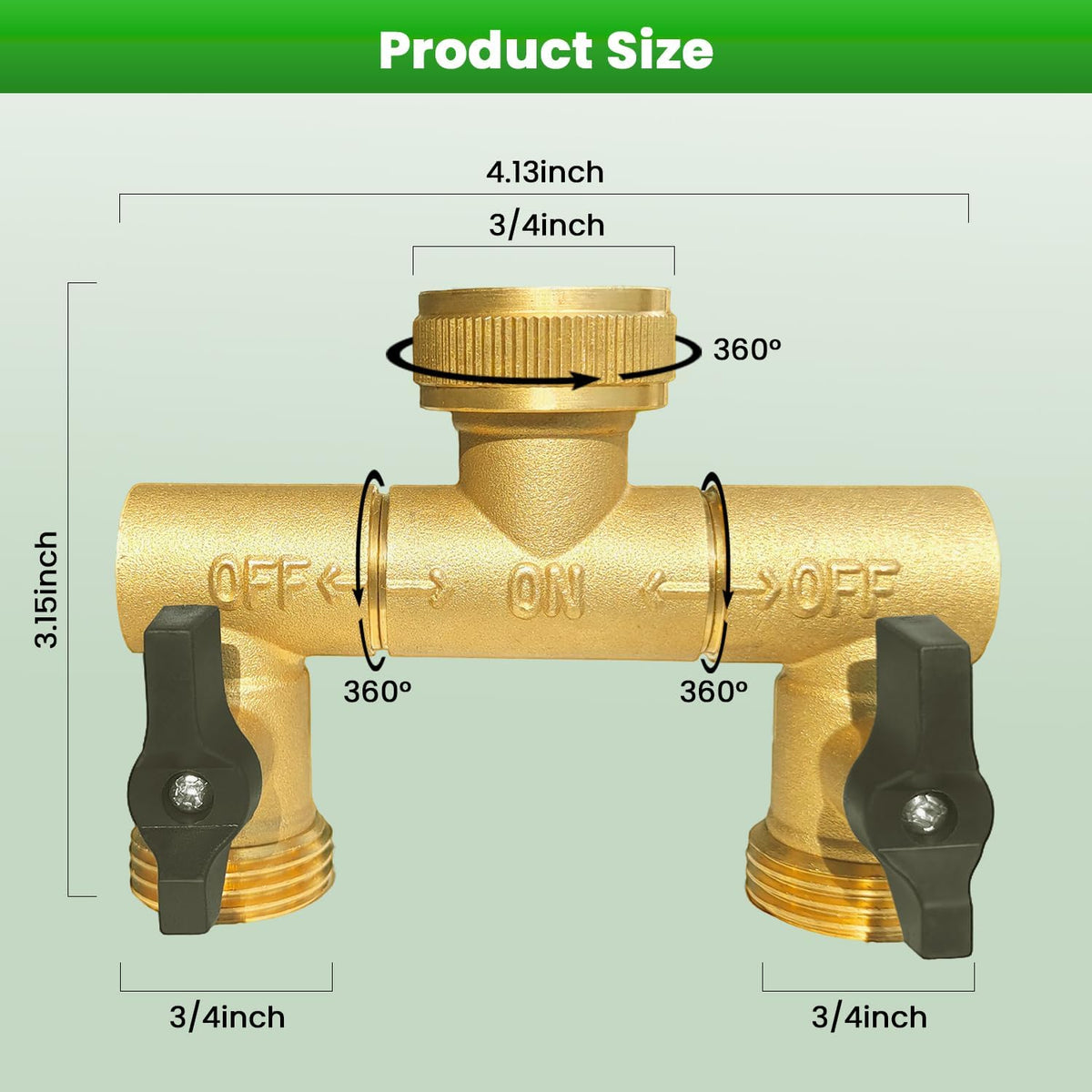 Hose Splitter, Garden Hose Splitter 2 Way with 304 Stainless Steel Long Handle, Heavy Duty Outdoor Brass Hose Splitter Y Tap Splitter 4" Extra Long Metal Handle, 3/4" GHT Thread