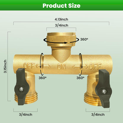 Hose Splitter, Garden Hose Splitter 2 Way with 304 Stainless Steel Long Handle, Heavy Duty Outdoor Brass Hose Splitter Y Tap Splitter 4" Extra Long Metal Handle, 3/4" GHT Thread