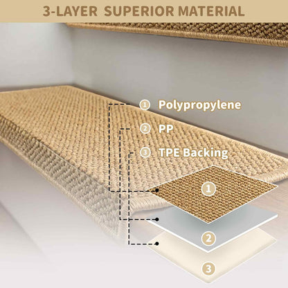 Brakki Bullnose Carpet Stair Treads, Non Slip Stair Treads for Wooden Steps Indoor, Stair Runner, Soft Stair Rugs, Edging Stair Protectors, Washable, 29.5"x9.5"x1.5" 14pcs, Beige