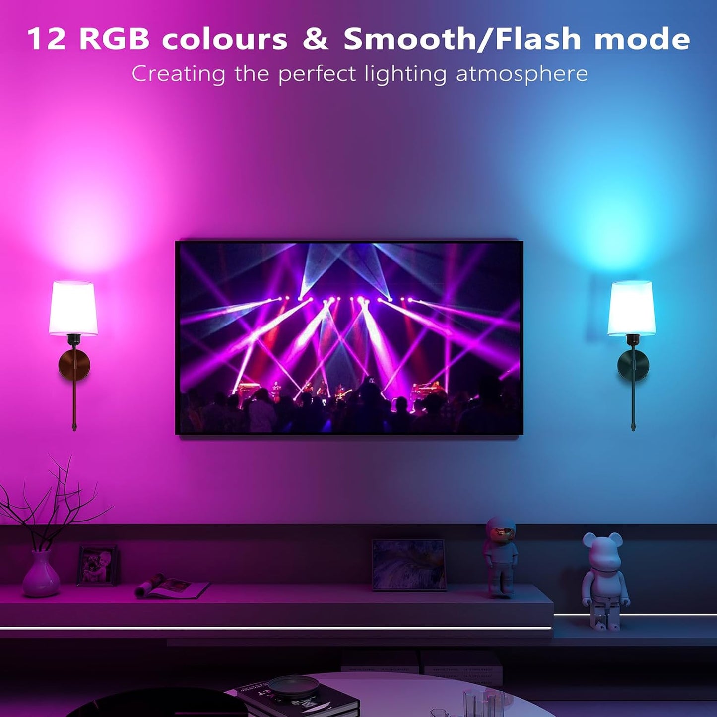 Ouyulong Battery Operated Wall Sconces Set of 2, Wireless Rechargeable Dimmable Wall Light with RGB Bulb and Remote for Bedroom, Living Room, Hallway (Gold)