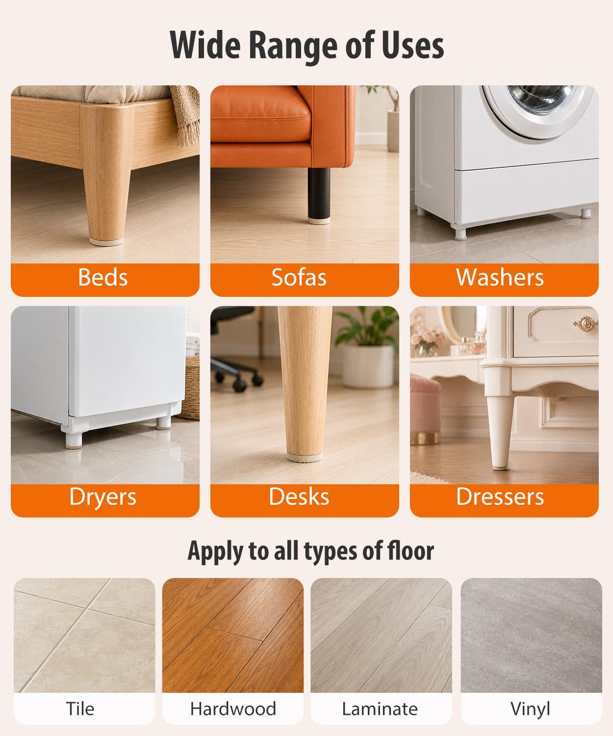 Felt Furniture Pads for Hardwood Floors - Non Slip Chair Leg Protectors with Silicone Grip Dots - Heavy Duty Anti-Scratch Floor Protection for Sofas & Tables, 1 Inch Round, 24 Pack, Beige