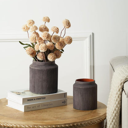 CUCUMI Ceramic Vase Set of 5, Home Decor Farmhouse Décor Handmade Pottery Vases for Pampas Grass, Dried Fresh Flowers, Table, Living Room, Kitchen, Shelf, Entryway Mantel Neutral Tones