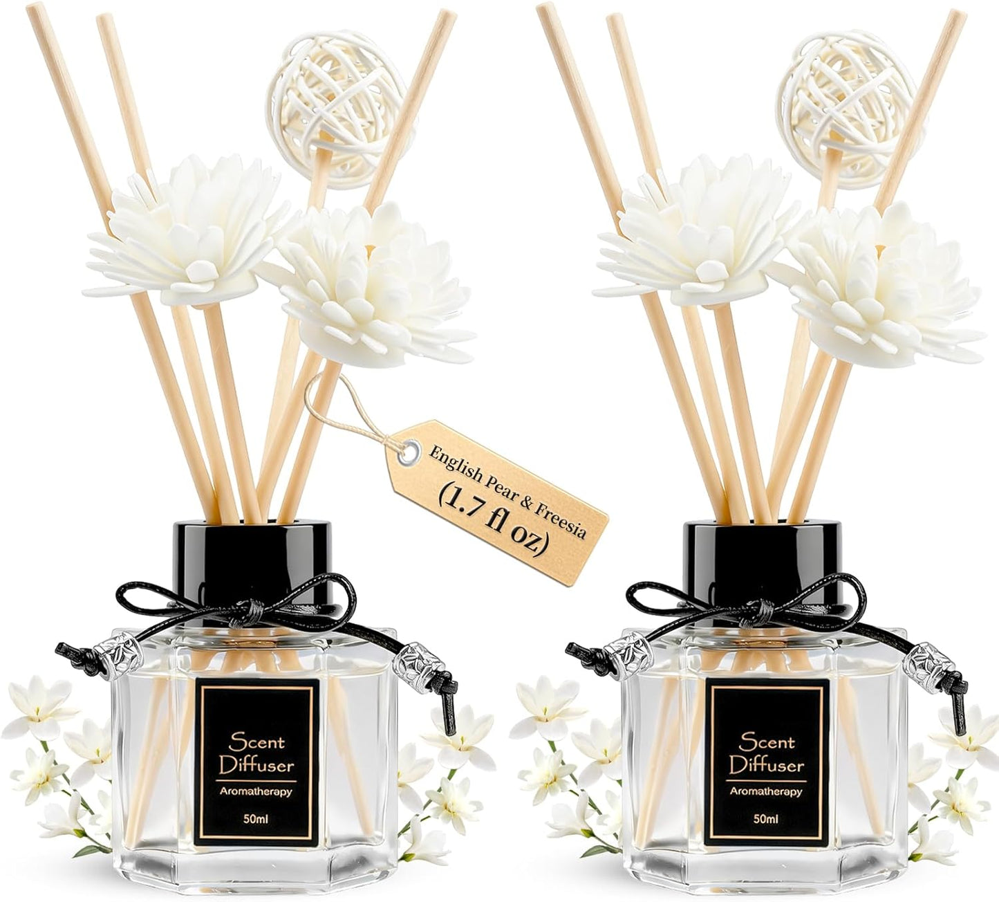 TonJin Reed Diffuser Set of 2 | 1.7 fl oz Natural Home Fragrance with Sticks | Long-Lasting Scented Sticks for Bathroom, Living Room & Bedroom | Non-Toxic Essential Oil Air Freshener Shangri-La