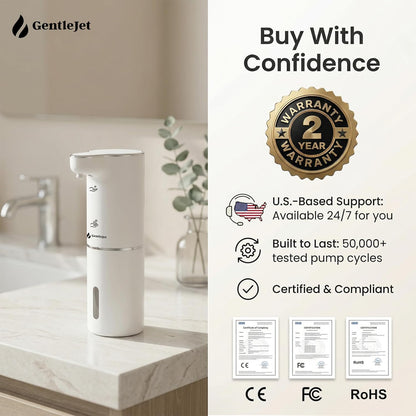 GentleJet JetFoam Automatic Foam Soap Dispenser – Touchless Sensor, USB-C Rechargeable, Adjustable Output, IPX5 Waterproof, 300 ml, Bathroom & Kitchen Countertop