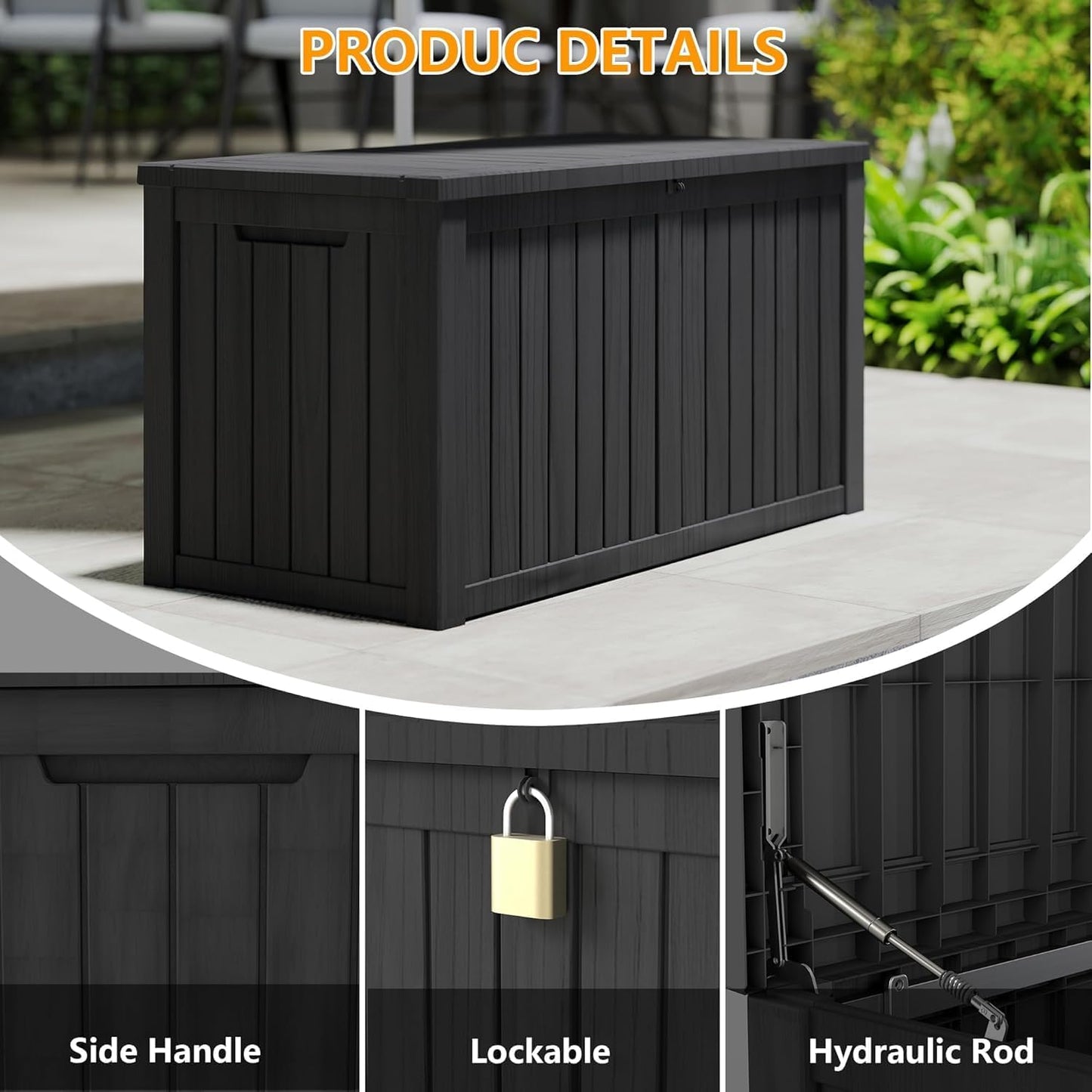 200 Gallon Deck Boxes Outdoor Waterproof, Outdoor Storage Box with Lockable Lid & UV-Resistant for Patio Furniture, Outdoor Cushions, Garden Tools and Pool Supplies, Light Brown