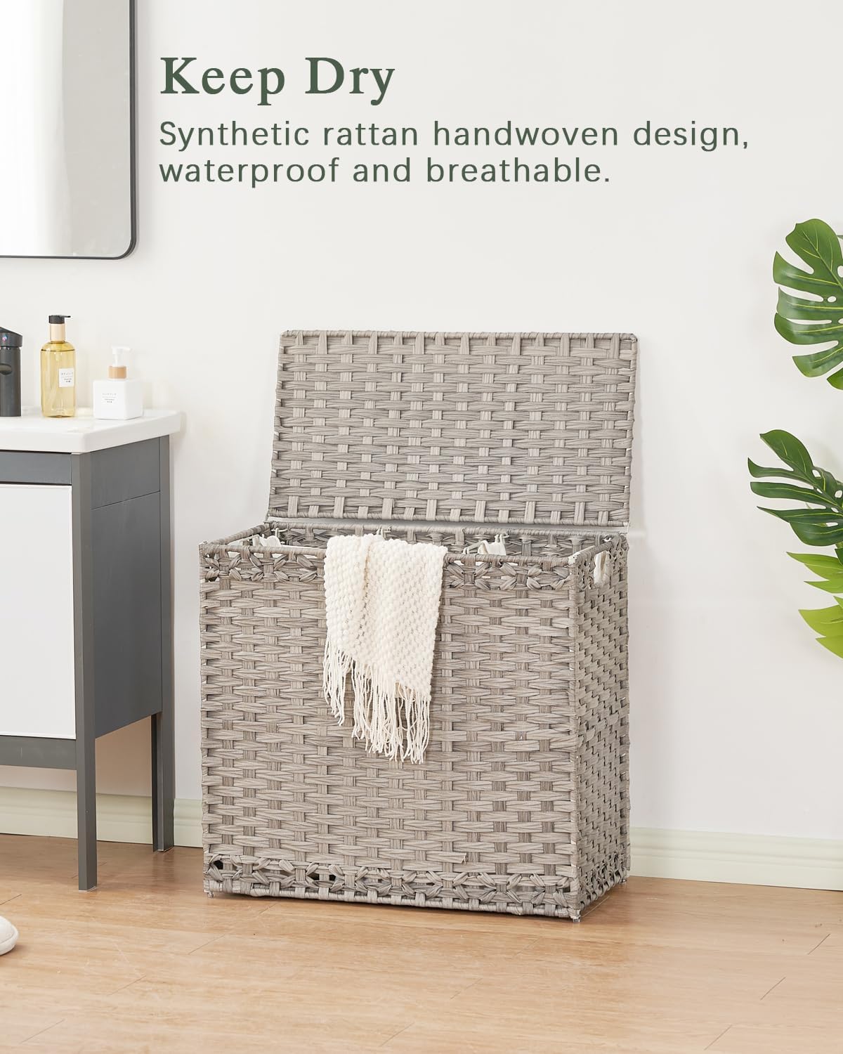SETVSON Laundry Hamper with Lid Laundry Basket 132 L (35 Gal) Wicker Clothes Hamper, Handwoven Rattan Hamper with Handles and 4 Removable Liner Bags, 6 Mesh Bags for Laundry Bedroom Natural