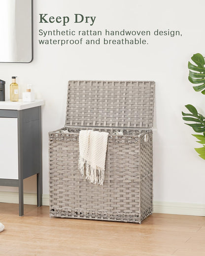 SETVSON Laundry Hamper with Lid Laundry Basket 132 L (35 Gal) Wicker Clothes Hamper, Handwoven Rattan Hamper with Handles and 4 Removable Liner Bags, 6 Mesh Bags for Laundry Bedroom Natural