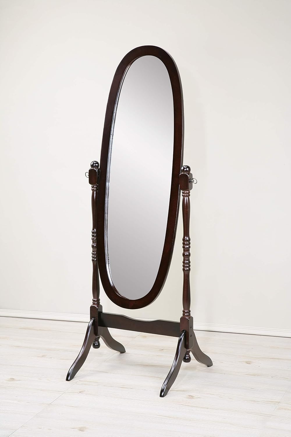 GTU Furniture Swivel Adjustable Full-Length Oval Wood Cheval Stand Floor Mirror(Pink)