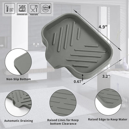 MicoYang Silicone Bathroom Soap Dishes with Drain Spout-Bathroom and Kitchen Sink Organizer,Sponge Holder,Dish Soap Tray,Perfect for Dispenser,Scrubber,Bottle,Cup on Sink or Counter-Coffee 4.9"×3.2"