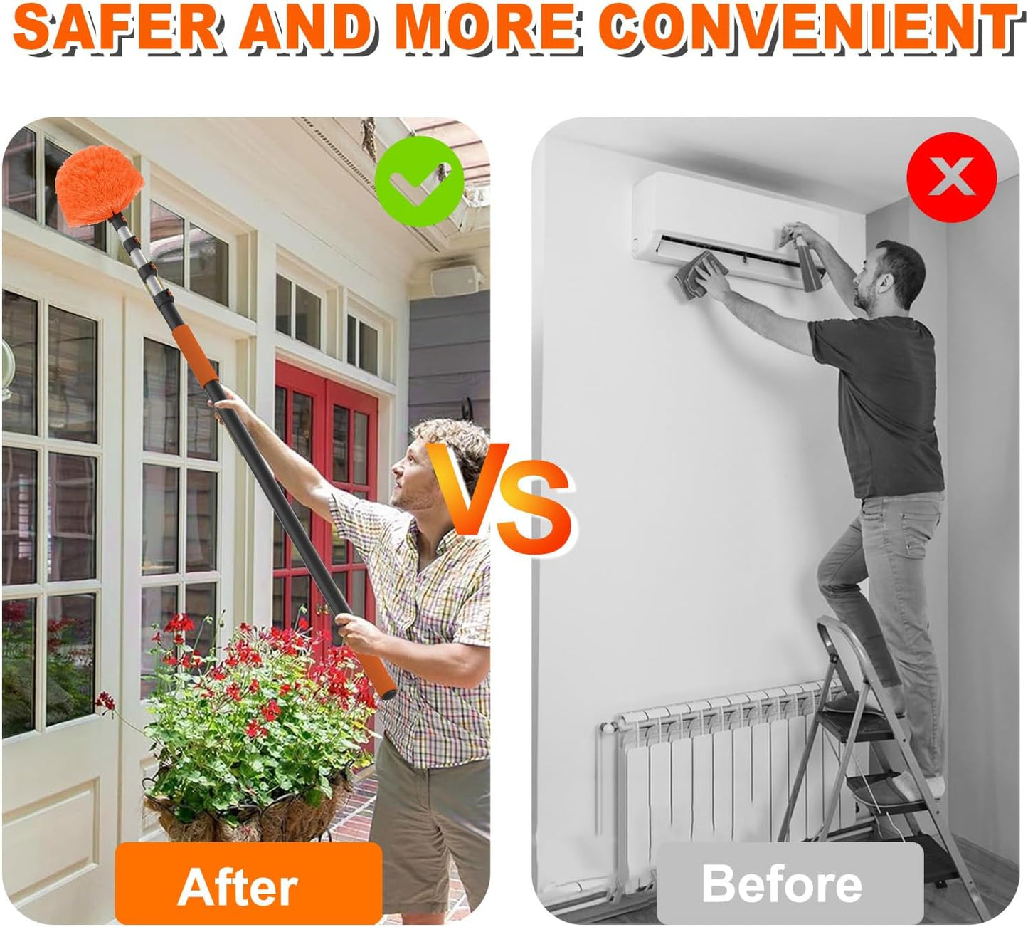 SISUPASSIE 30FT Reach Cobweb Duster with Extension Pole, High Ceiling Long Duster with 5-24FT Telescoping Pole, Spider Web Brush for Indoor Outdoor Use