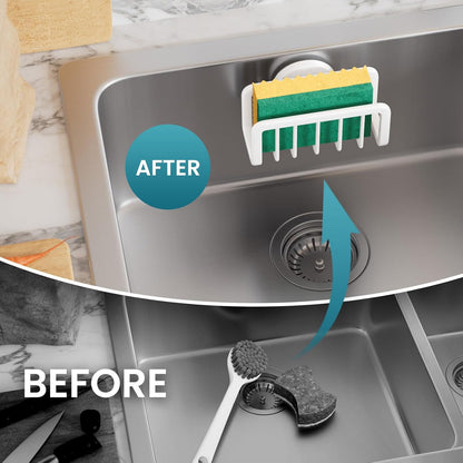TAILI Sponge Holder with Strong Suction Cup, Dish Sponge Caddy Inside Sink Removable, Rustproof Aluminum for Sponges, Brushes, Stoppers and Scrapers - Black