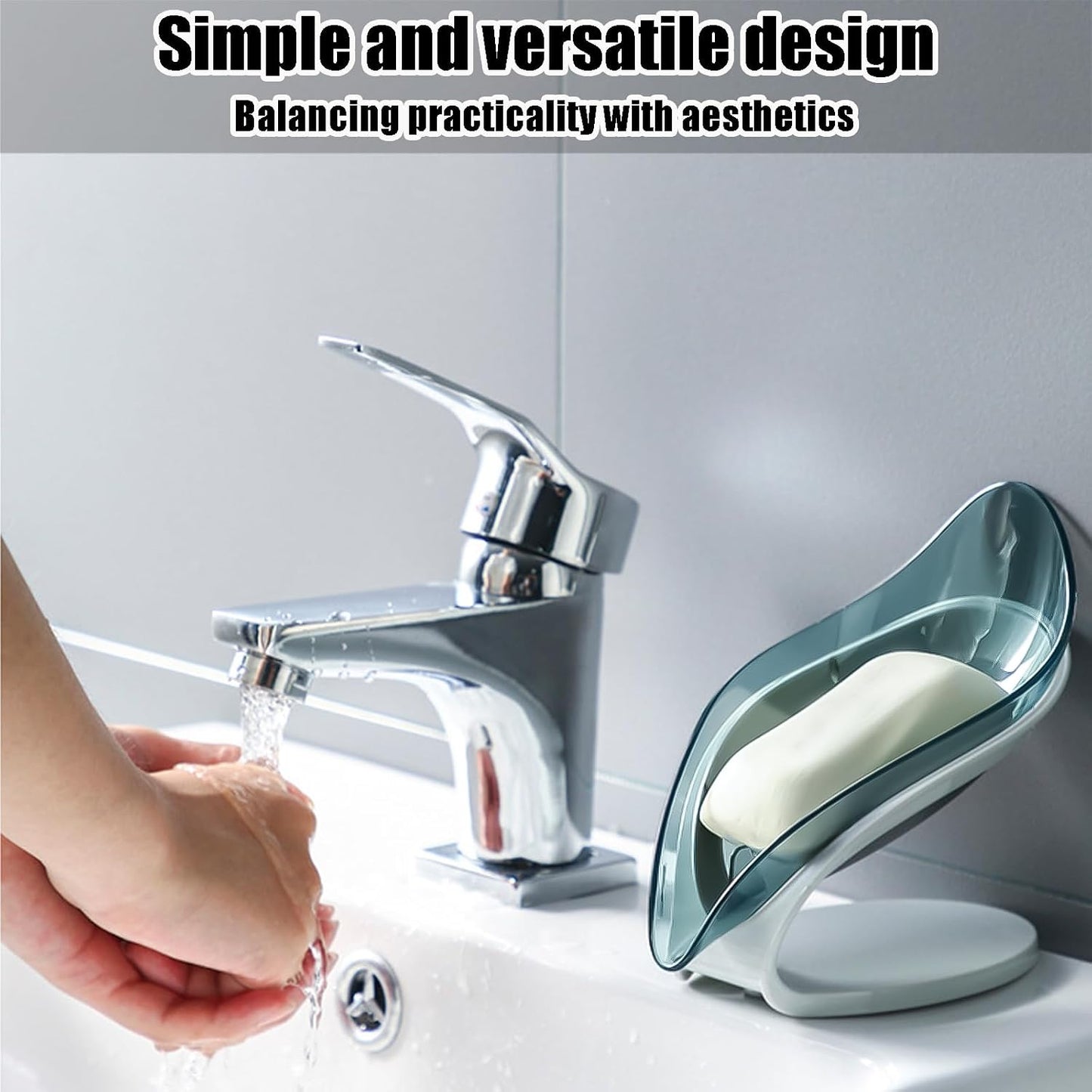 Leaf-Shaped Soap Dish – Premium Soap Bar Holder with Self-Drainage System – Bar Soap Holder for Shower, Bathroom Sink, Kitchen – Waterfall Soap Dish with Stand