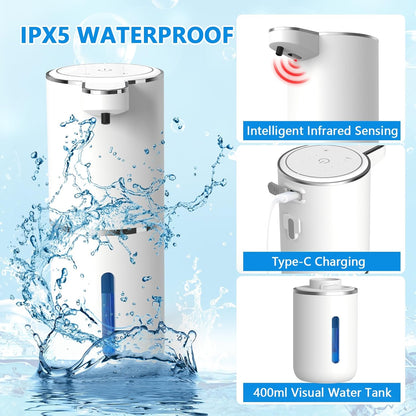 Automatic Soap Dispenser Touchless, USB Rechargeable Automatic Foaming Soap Dispenser, 12.8oz/380mL, 4 Level Adjustable, 1500mAh Smart Wall Mounted for Bathroom Kitchen Dish/Hand Soap