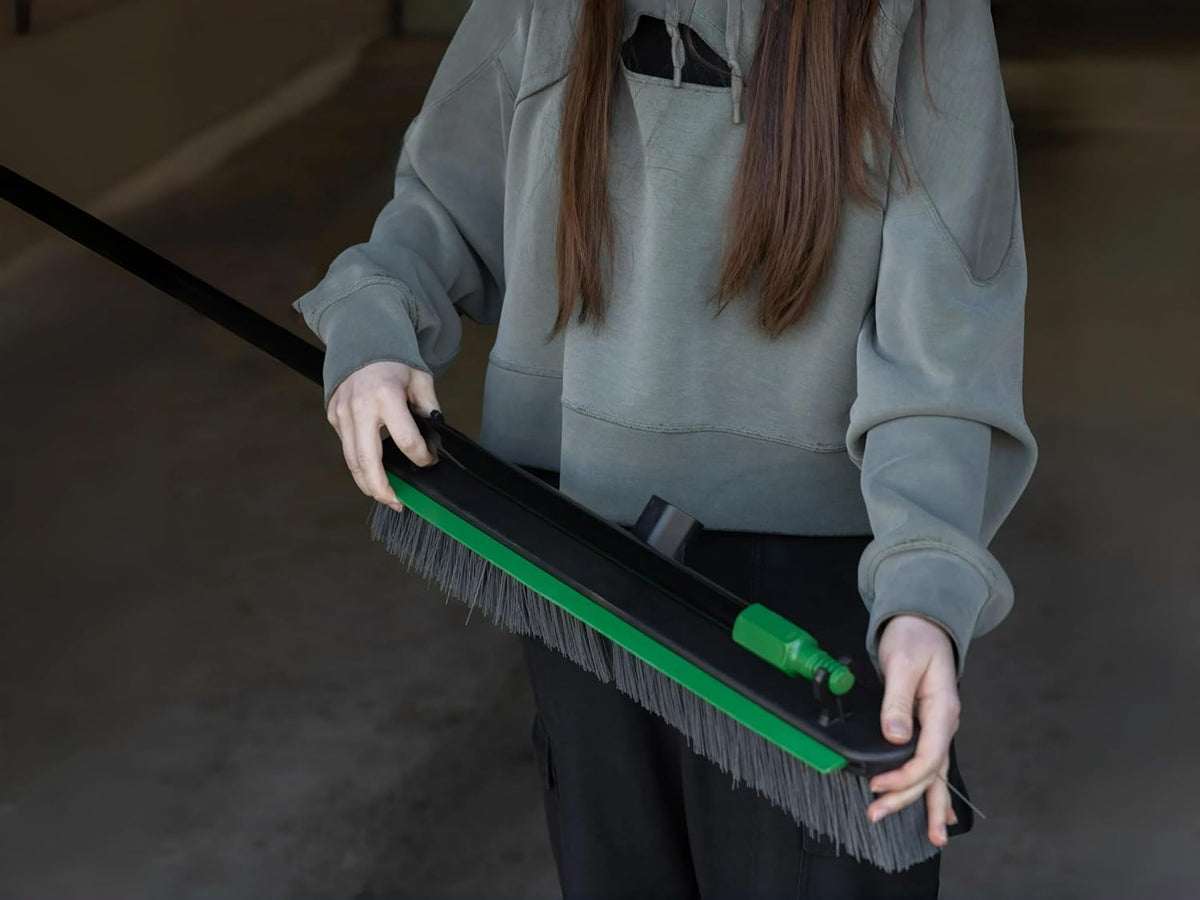 24-Inch Push Broom with 59" Metal Handle, Heavy-Duty Outdoor Broom with Stiff Flagged Bristles for Garage, Driveway & Patio