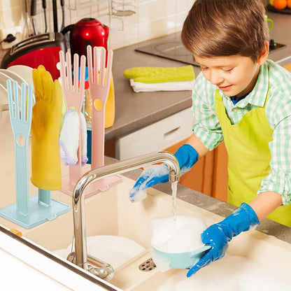 Nuenen 2 Pieces Kitchen Glove Holder Glove Drying Rack Dryer Plastic Mitten Rubber Rack Sink Stand Towel Hanger Reusable Towel Storage Holders for Sponge Food Bag Organizer, Pink and Blue