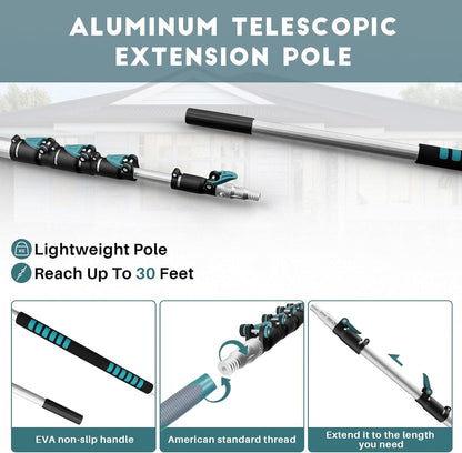 TelesPro 20 Foot High Reach Duster Kit with 5-12FT Extension Pole High Ceiling Dusting and Window Cleaning Kit with Telescopic Pole Window Washer&Squeegee,Cobweb Duster,Fan Duster and Feather Duster
