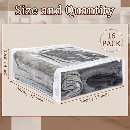 Kingdder 16 Pcs Clear Zippered Storage Bags Plastic Sweater Bags with Zipper 10 x 10 x 2.5 Inch Vinyl Sheet Organizer and Storage for Clothing Blankets Sheet Linen Bed Pillow Cube Organizer
