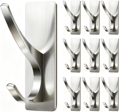 pickpiff White Self Adhesive Coat Hooks for Hanging: 13LB Extra Strong Stainless Wall Hook for Towel, Utensil, Backpack, Hat, Sturdy Metal Hanger for Bathroom, Kitchen, Door, 4-Pack