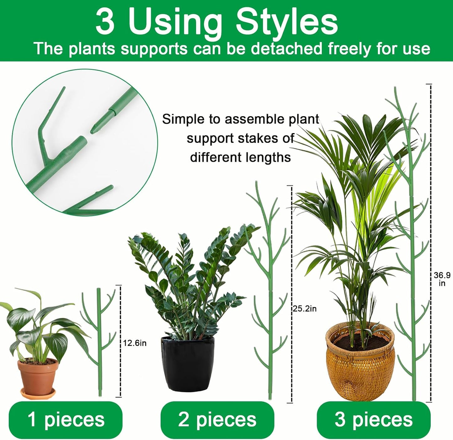 Orgrimmar 10 Pack Monstera Plant Support Stakes Adjustable Length with Green Ties for Indoor Outdoor Climbing Plants