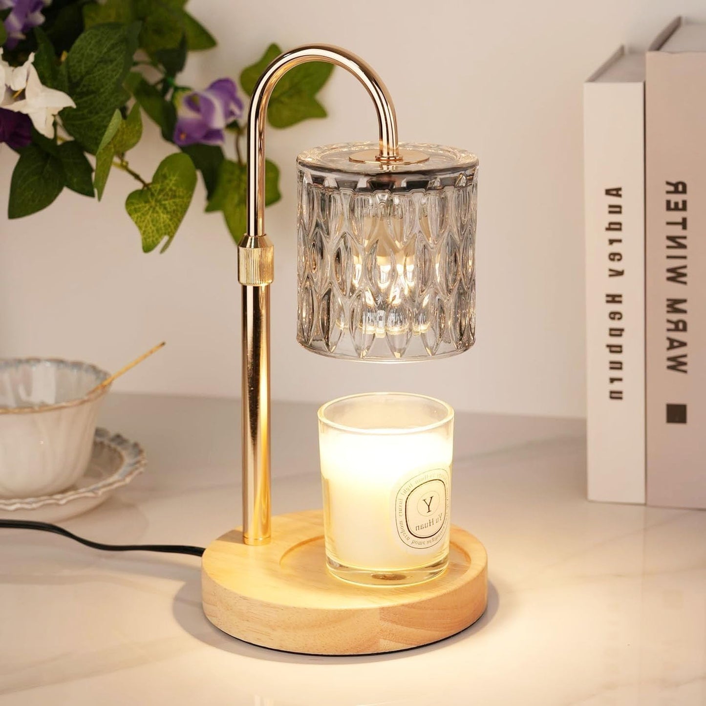 Candle Warmer Lamp with Timer and Dimmable, Electric Wax Melt Candle Warmers Height Adjustable with 2 Bulbs, Birthday Gifts for Women House Warming, Home Decor for Scented Jar Candles(Clear)