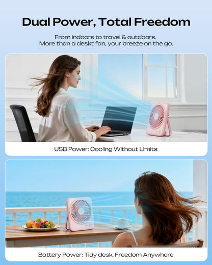 Otlonpe Personal Portable Desk Fan, 4000mAh Small Rechargeable Portable Fan Battery Operated & USB Powered for Travel Sleeping Bedroom Office Home Table, Cordless, Quiet, 4-Speed, 6.5 Inch (Black)