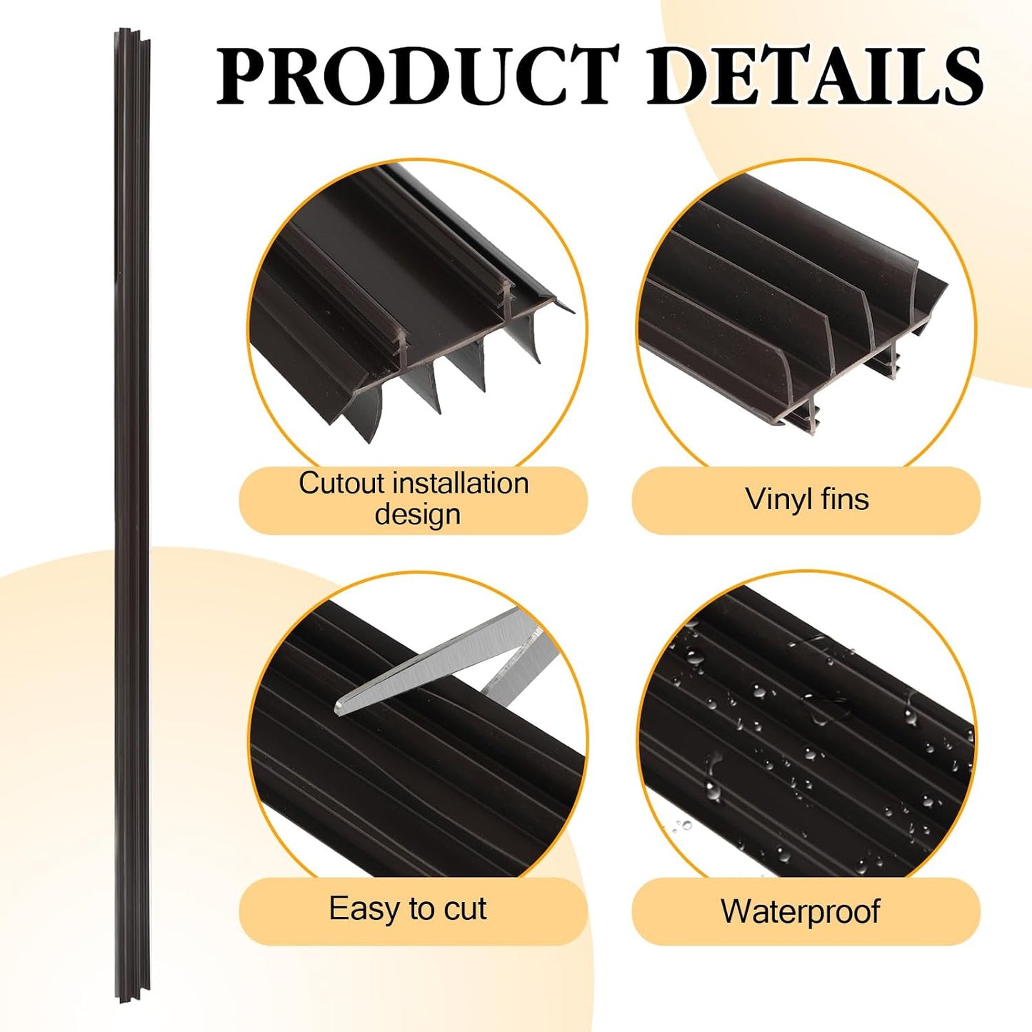 2 Pcs 36 Inch 90CM Exterior Door Sweep with Vinyl Fins, Under Door Weather Stripping Seal for Exterior Doors with Kerf Track, Replacement Bottom Door Seal Strip, Draft Stopper & Rodent Proof
