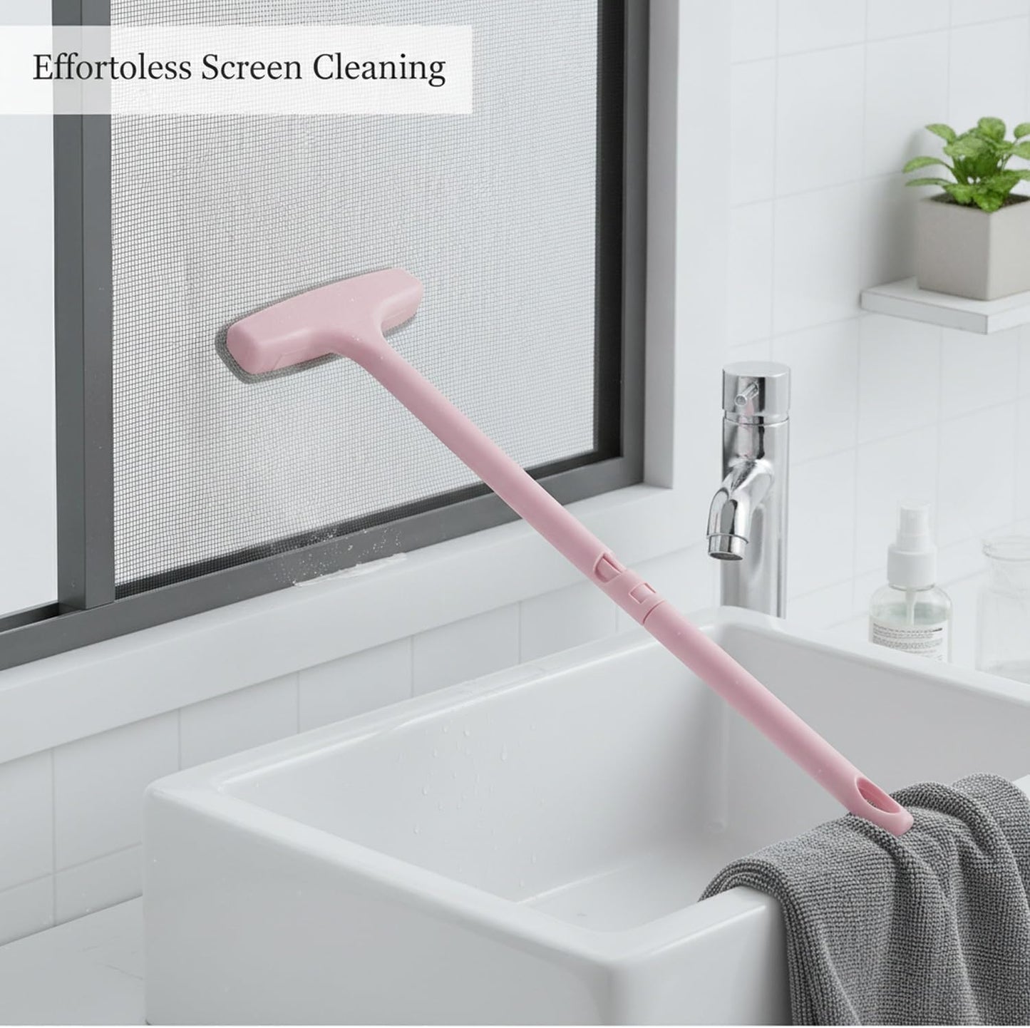 Window Screen Cleaning Brush, Double-Sided Mesh Tool with 13-Inch Handle for in-Place Maintenance, PP Plastic