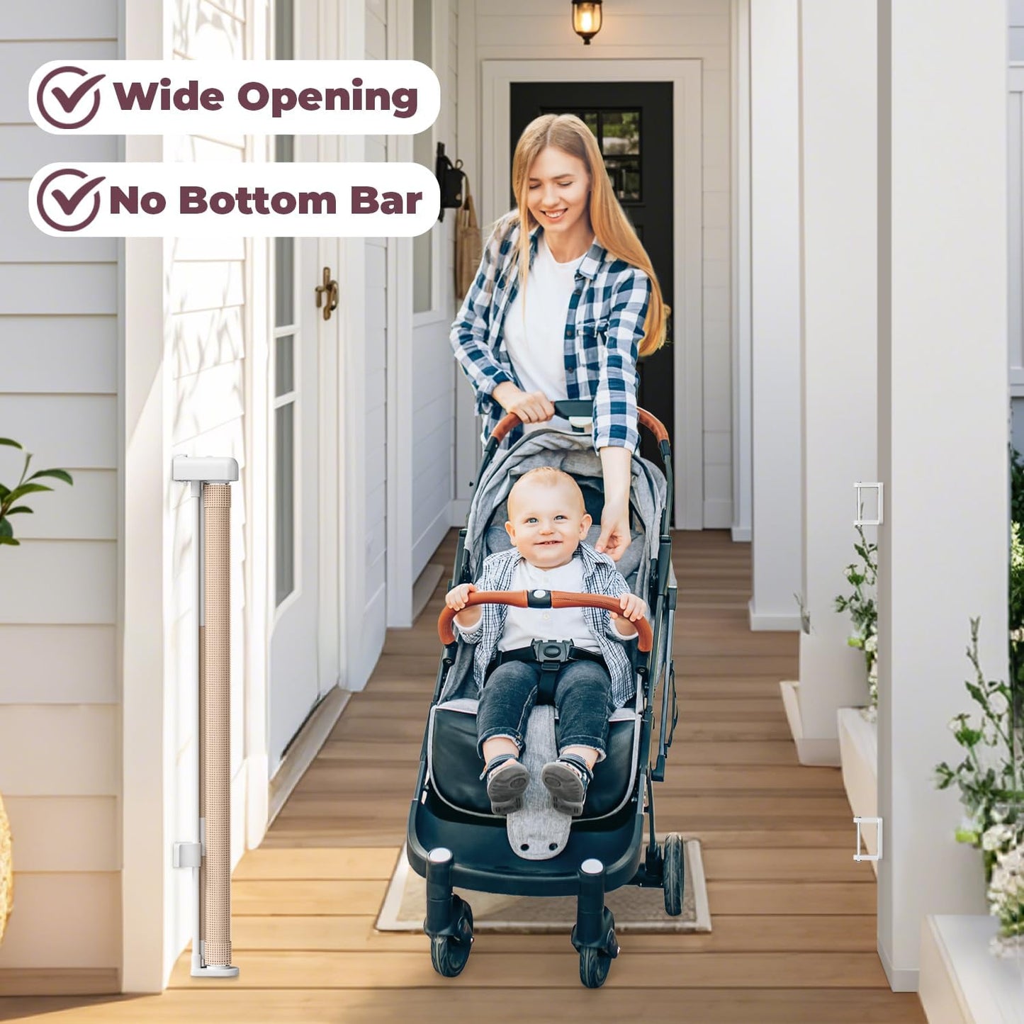 Retractable Baby Gate for Stairs & Doorways, Mesh Dog Gate Indoor Outdoor, Extends to 55" Wide 34" Tall Child Gate for Hallways, Deck, Porch, Pet Toddler Safety Essentials, Easy Install, Grey