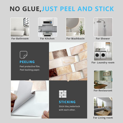 URCOLOR 10-Sheet Subway Tile Peel and Stick Backsplash for Kitchen,12"x12" Self Adhesive Wall Tiles Sticker on Back Splashes for Bathroom Gray Marble Design