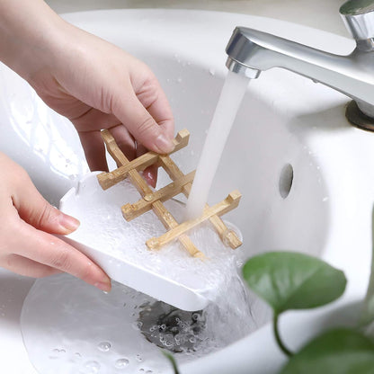 Bamboo Wooden Soap Dishes for Shower with Drainage for Bathroom Bar Soap Holder Soap Holder Sink Deck Bathtub Shower Tray (One Pieces Black)