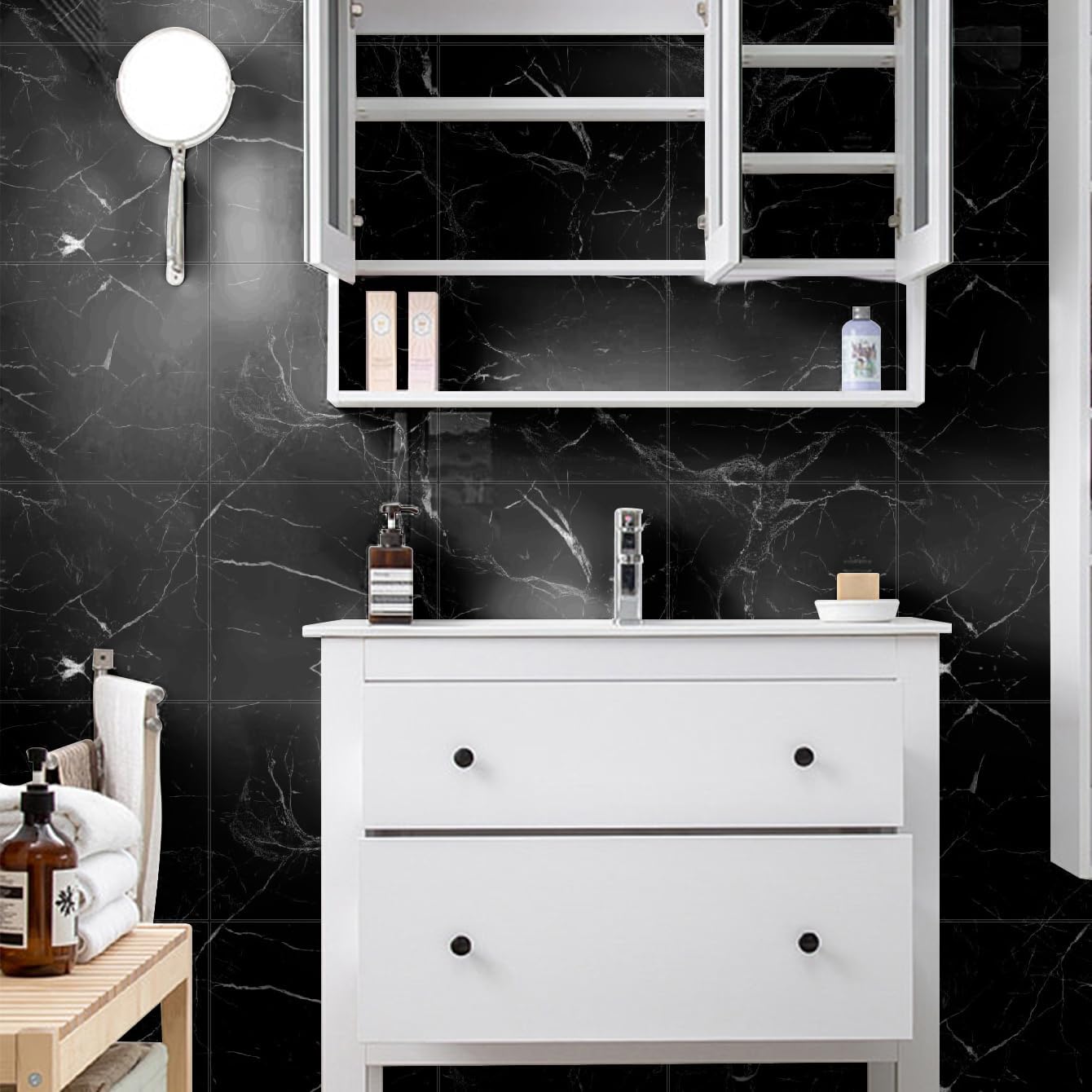 Chejiaye Shower Wall Panels Peel and Stick,Marble Wall Panels for Interior Decor,Backsplash Tile for Kitchen Showers Bathrooms Living Rooms 11.8"x11.8"in 10Pcs, Grey (Not Real Tile,9.7 Sq.ft)