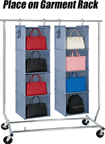 Hanging Closet Organizer Storage Shelf Rack Bag Sweater Hat Shoe | 59" Hang Closet Organization Storing Shelves Rack Display for Purse Handbag Clothes Space Saver Oxford Cloth Large Grey 2Pack