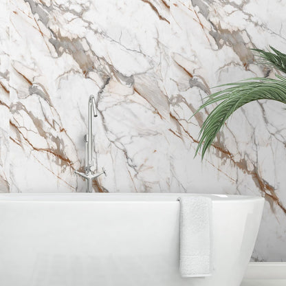 Marble Peel and Stick Waterproof Wall Paneling, 118" x 47" Carrara White Matte Finish Self-Adhesive Backsplash Tile Vinyl Wall Panel for Kitchen Bathroom Wall Decor, Covers 38.75 Sq. Ft.