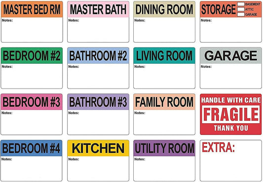 Moving Labels, Pacific Mailer 800Pcs 2 x 3 Inch Home Moving Stickers for Bedroom House Bathroom Packing Label for Moving Boxes Color Coded Fragile Stickers Printed Color