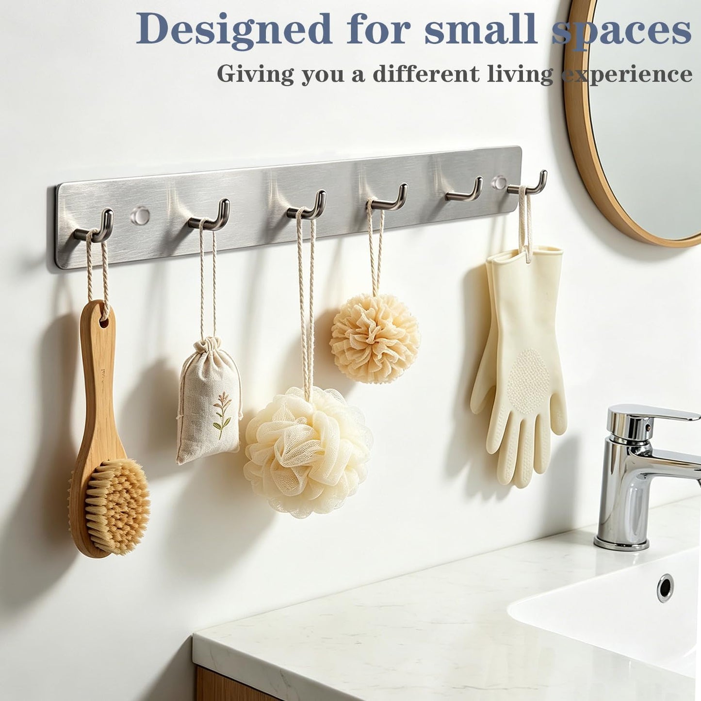 Coat Rack Wall Mounted, Heavy Duty Wall Hooks for Hanging Keys Purse Towel Coat, Premium Stainless Steel Entry Coat Hooks Rack, Large Adhesive Key Holder Towel Racks for Bathroom RV (Black)
