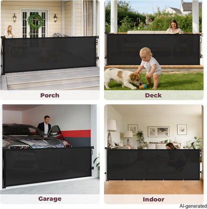 Retractable Baby Gate for Stairs & Doorways, Mesh Dog Gate Indoor Outdoor, Extends to 55" Wide 34" Tall Child Gate for Hallways, Deck, Porch, Pet Toddler Safety Essentials, Easy Install, Grey