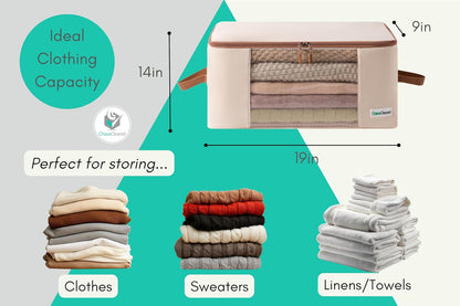 Chaos Cleared Canvas Storage Bags Designer Organizer for Comforters 2 Pack – Seasonal Storage for Pillows, Blankets, Linens & Garments – Foldable Design with Zip & Window, Moth-Proof Space Saver