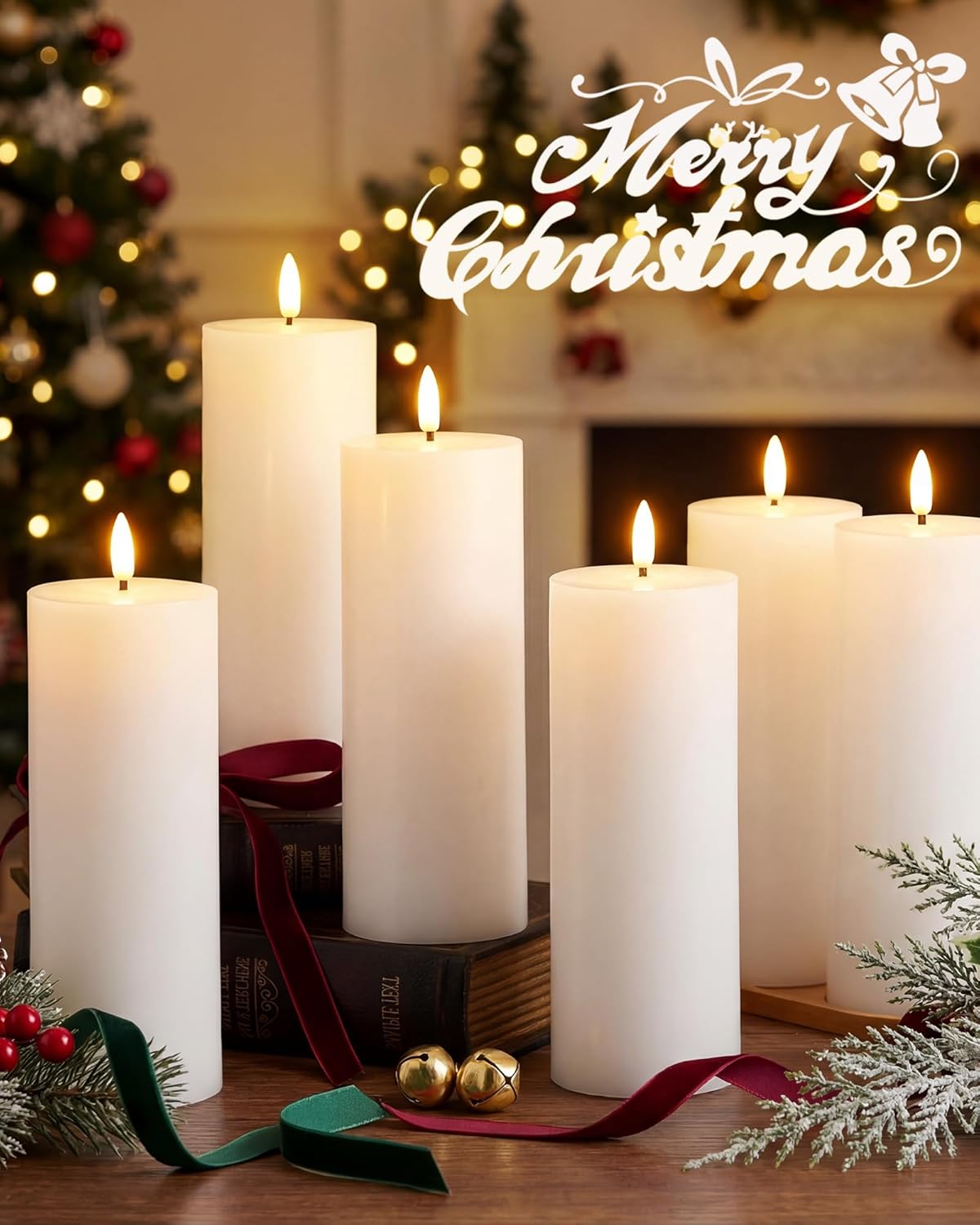 VIHOSE 9 Pack White Flameless Candles Set with Remote and Timer Flickering Flameless Battery Candles Flat Top LED Pillar for Wedding Outdoor Home Festival Decoration(D 3'' H 4'' 5'' 6'')