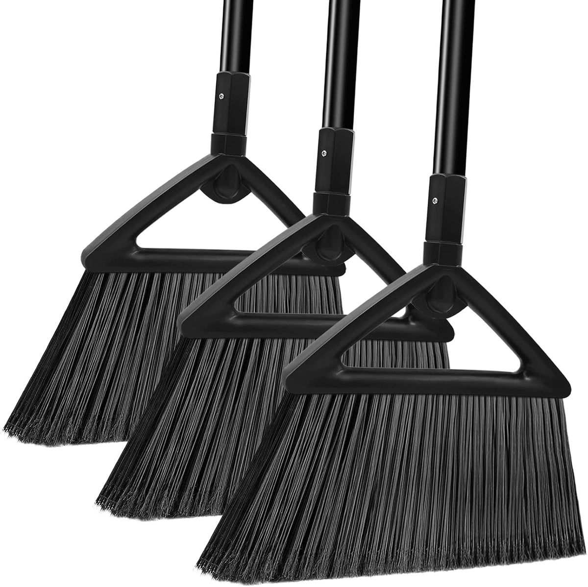 Heavy Duty Broom Outdoor and Indoor, 2 Pack Commercial Angle Brooms with Longer Handle, Perfect Black Broom for Garage, Kitchen, Courtyard, Restaurant